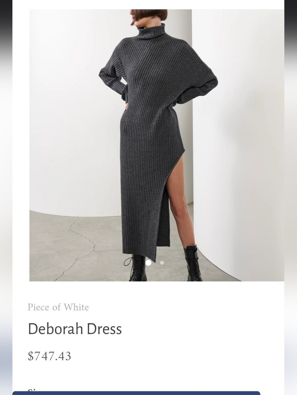 Deborah High-Low Ribbed Turtleneck Sweater Dress in Dark Gray